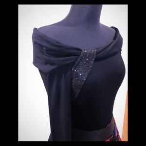 Sequined Black Off Shoulder Long Sleeve Blouse